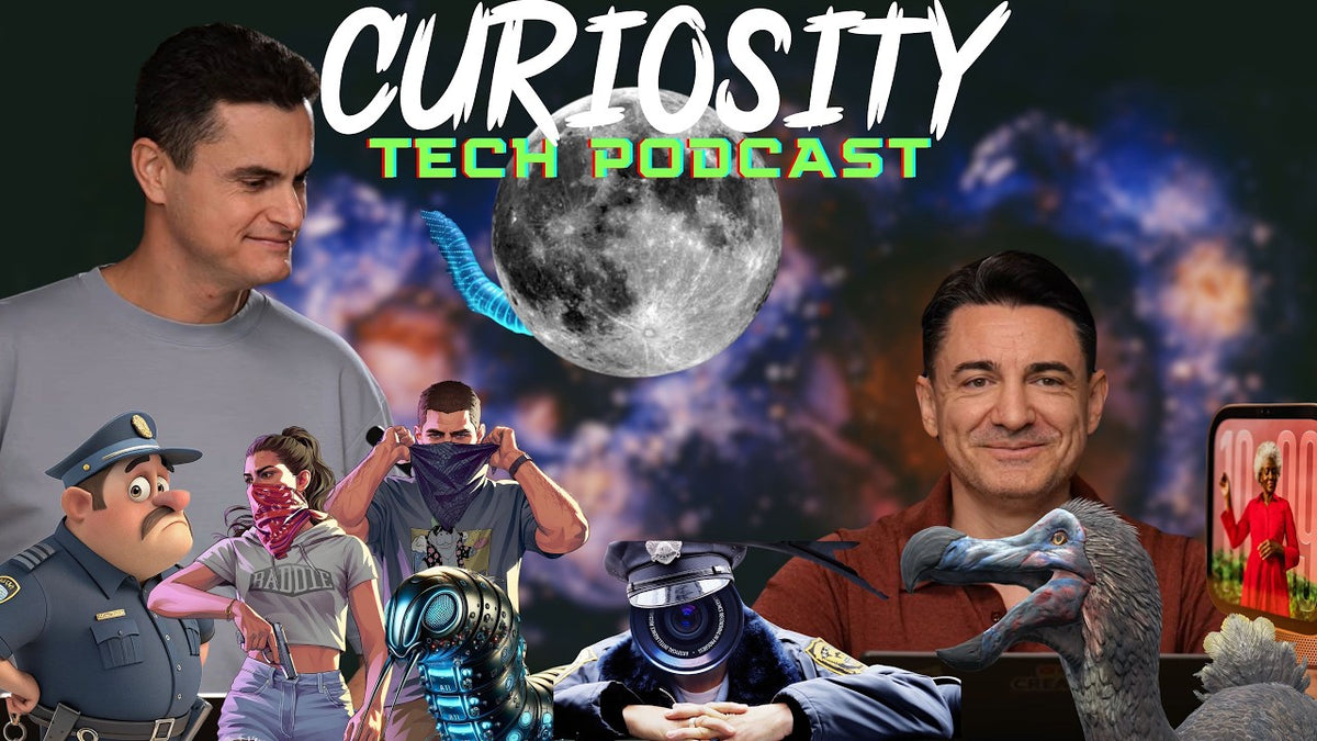 George Buhnici și Darius Pană în studioul CURIOSITY, discutând despre viermii AI și știrile tech ale săptămânii