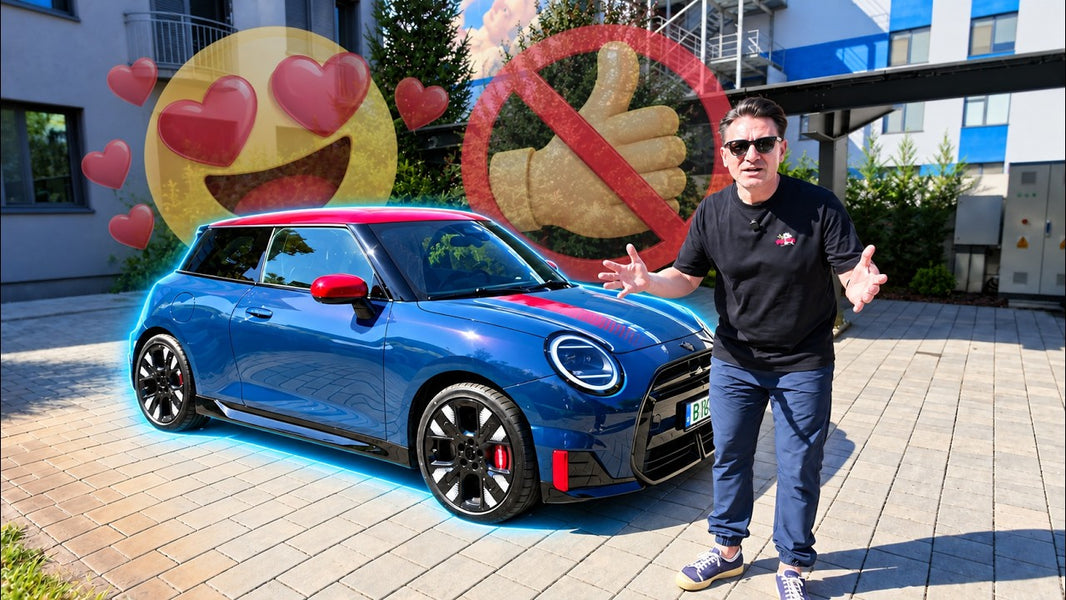 MINI John Cooper Works E albastru Indigo Sunset cu acoperiș roșu, testat de George Buhnici pe străzile din București